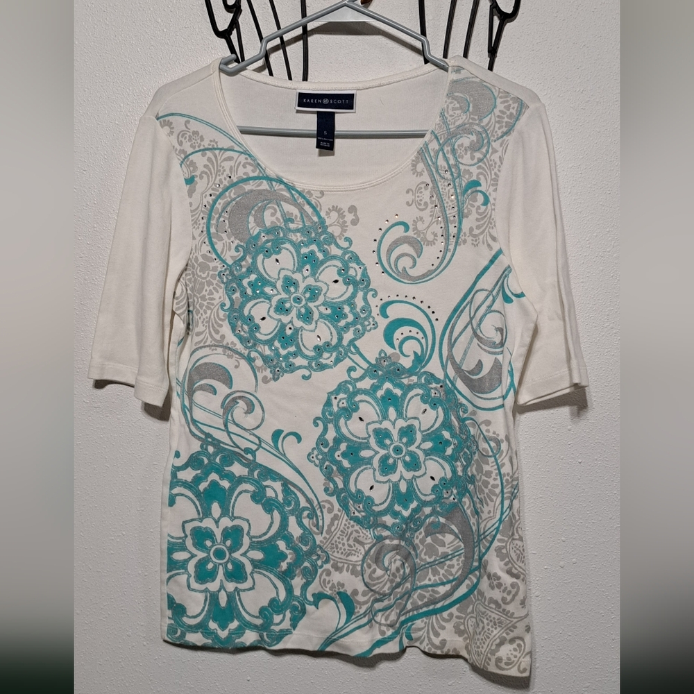 Karen Scott Classic White Cotton Tee Sz. S